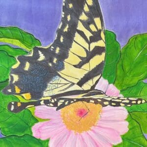 A painting of a butterfly on a flower