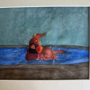 A painting of two dogs in water